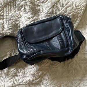 Navy Leather Crossbody Bag/ Fanny pack